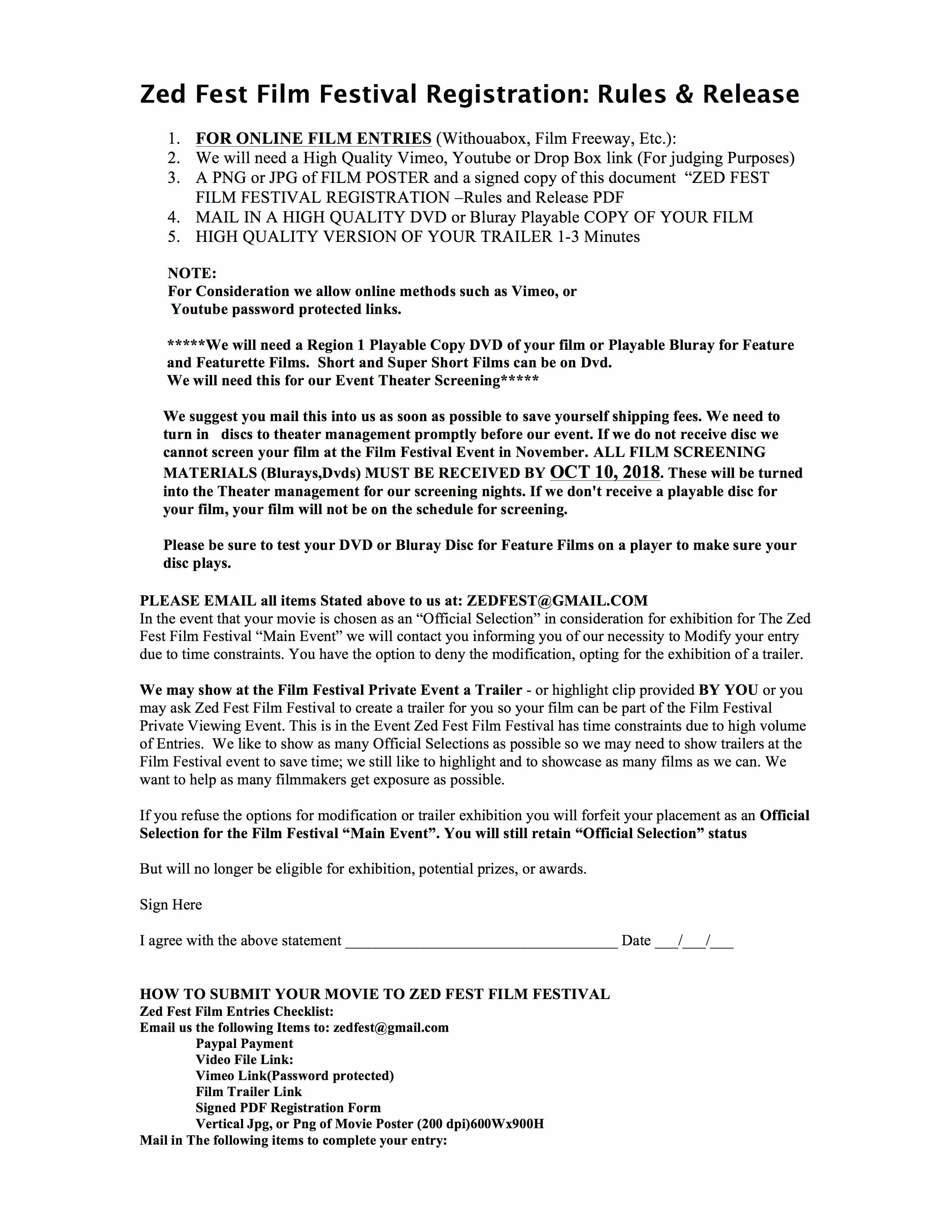 zed fest rules and Release form page 1